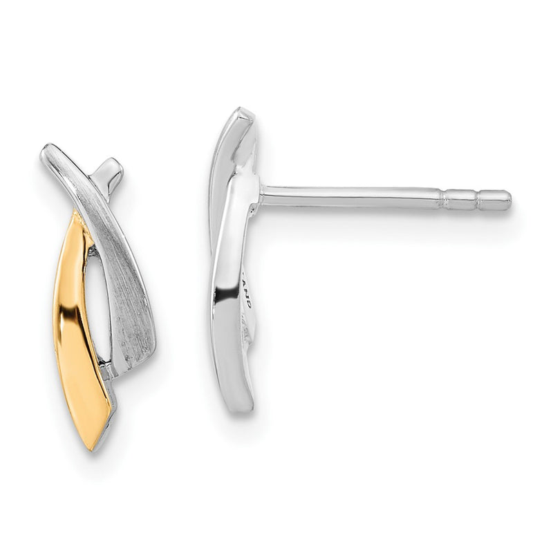 Ss/Gold Plated Sterling Silver Gold-Plated Polished & Satin Criss Cross Post Earrings