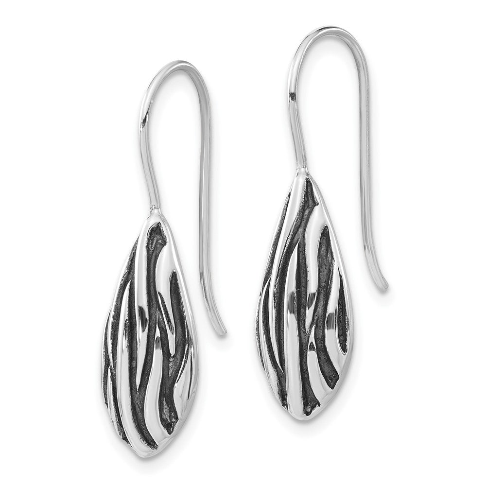 Sterling Silver Polished & Antiqued Shepherd Hook Dangle Earrings