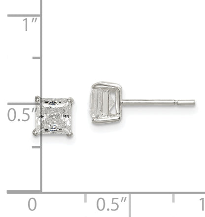 Sterling Silver Polished 5mm Princess Cz Stud Earrings