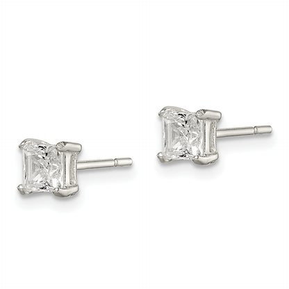 Sterling Silver Polished 4mm Princess Cz Stud Earrings