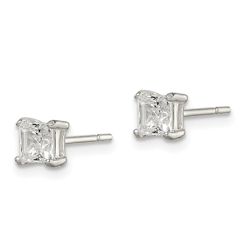 Sterling Silver Polished 4mm Princess Cz Stud Earrings