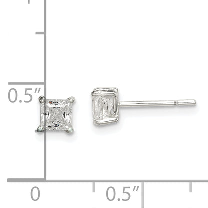 Sterling Silver Polished 4mm Princess Cz Stud Earrings