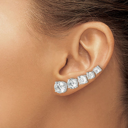 Sterling Silver Polished Round Cz 5-Pair Post Earrings Set