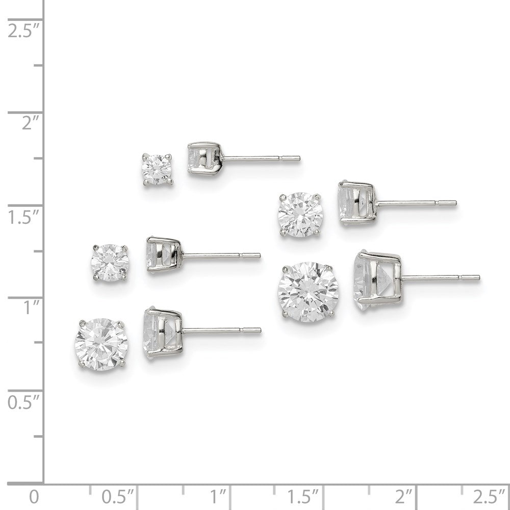 Sterling Silver Polished Round Cz 5-Pair Post Earrings Set