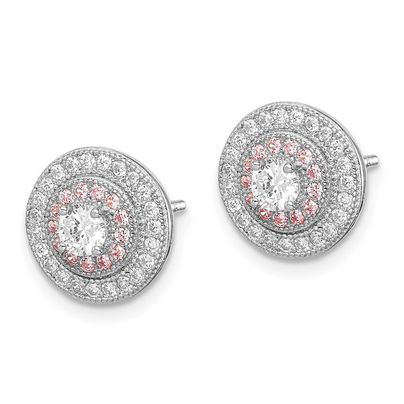 Sterling Silver Rhodium & Rose Gold-Plated Pav Cz Circle Post Earrings