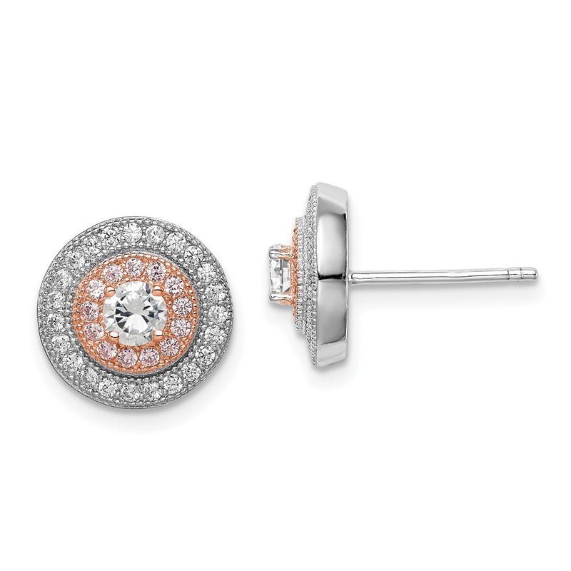 Sterling Silver Rhodium & Rose Gold-Plated Pav Cz Circle Post Earrings