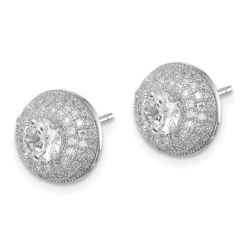 Sterling Silver Rhodium-Plated Polished Cz Round Post Earrings