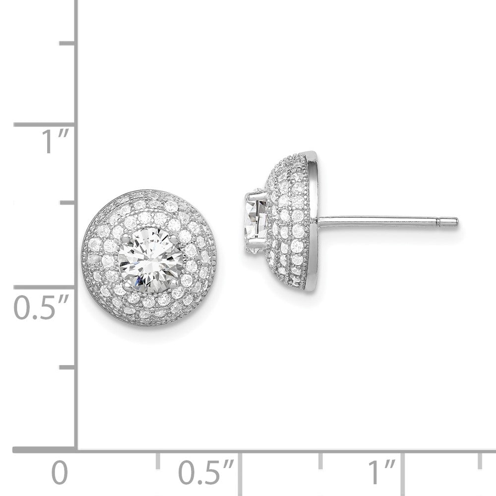 Sterling Silver Rhodium-Plated Polished Cz Round Post Earrings