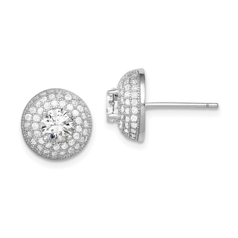 Sterling Silver Rhodium-Plated Polished Cz Round Post Earrings