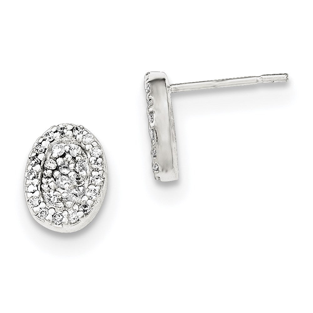 Sterling Silver Polished Oval Cz Post Earrings
