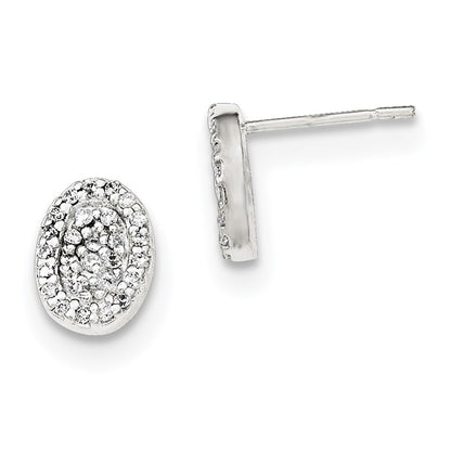 Sterling Silver Polished Oval Cz Post Earrings