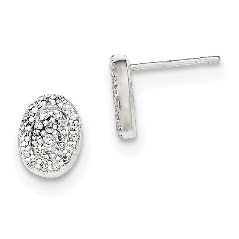 Sterling Silver Polished Oval Cz Post Earrings