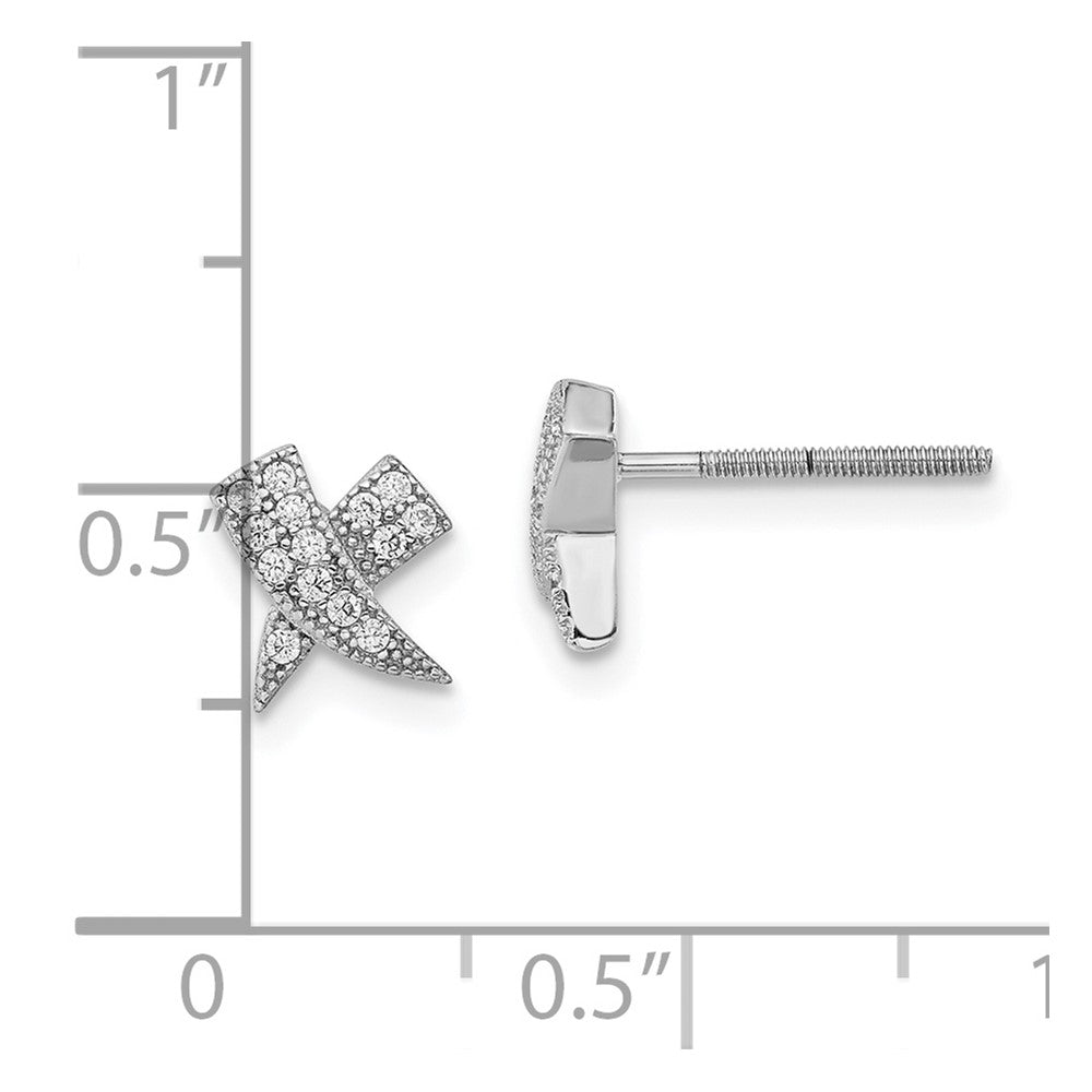 Sterling Silver Polished Cz X Post Earrings