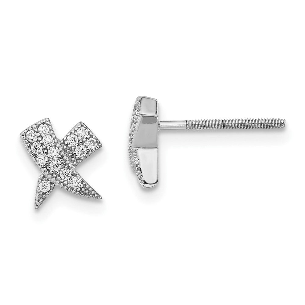 Sterling Silver Polished Cz X Post Earrings