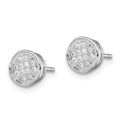 Sterling Silver Rhodium-Plated Polished Cz 7mm Circle Post Earrings