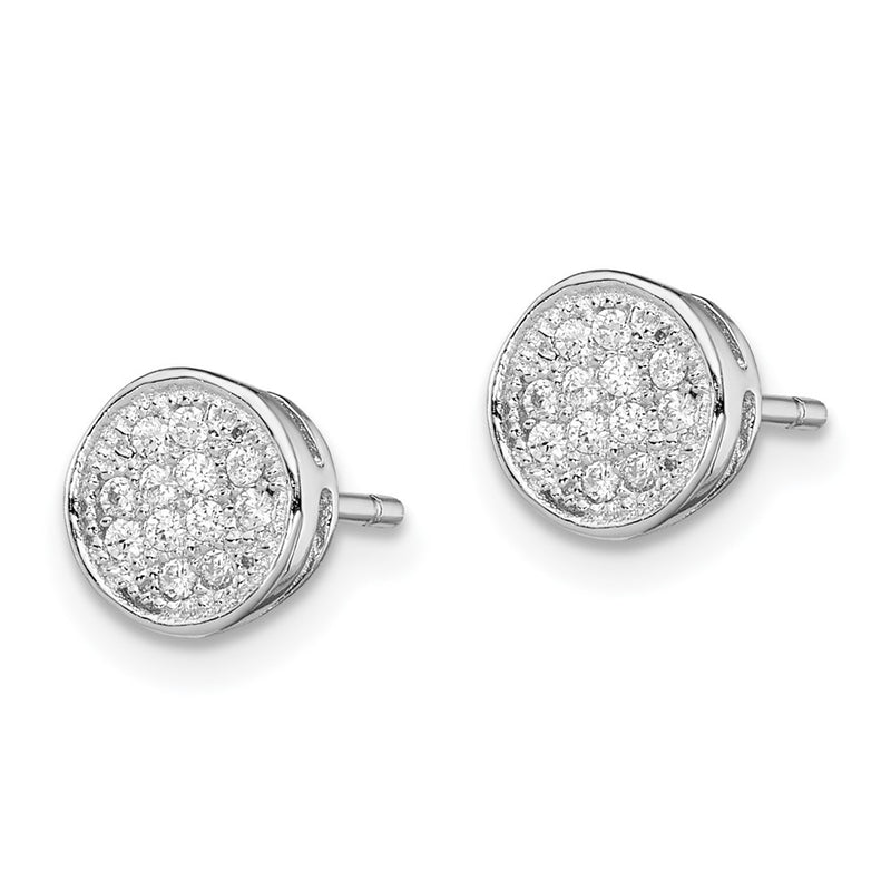 Sterling Silver Rhodium-Plated Polished Cz 7mm Circle Post Earrings