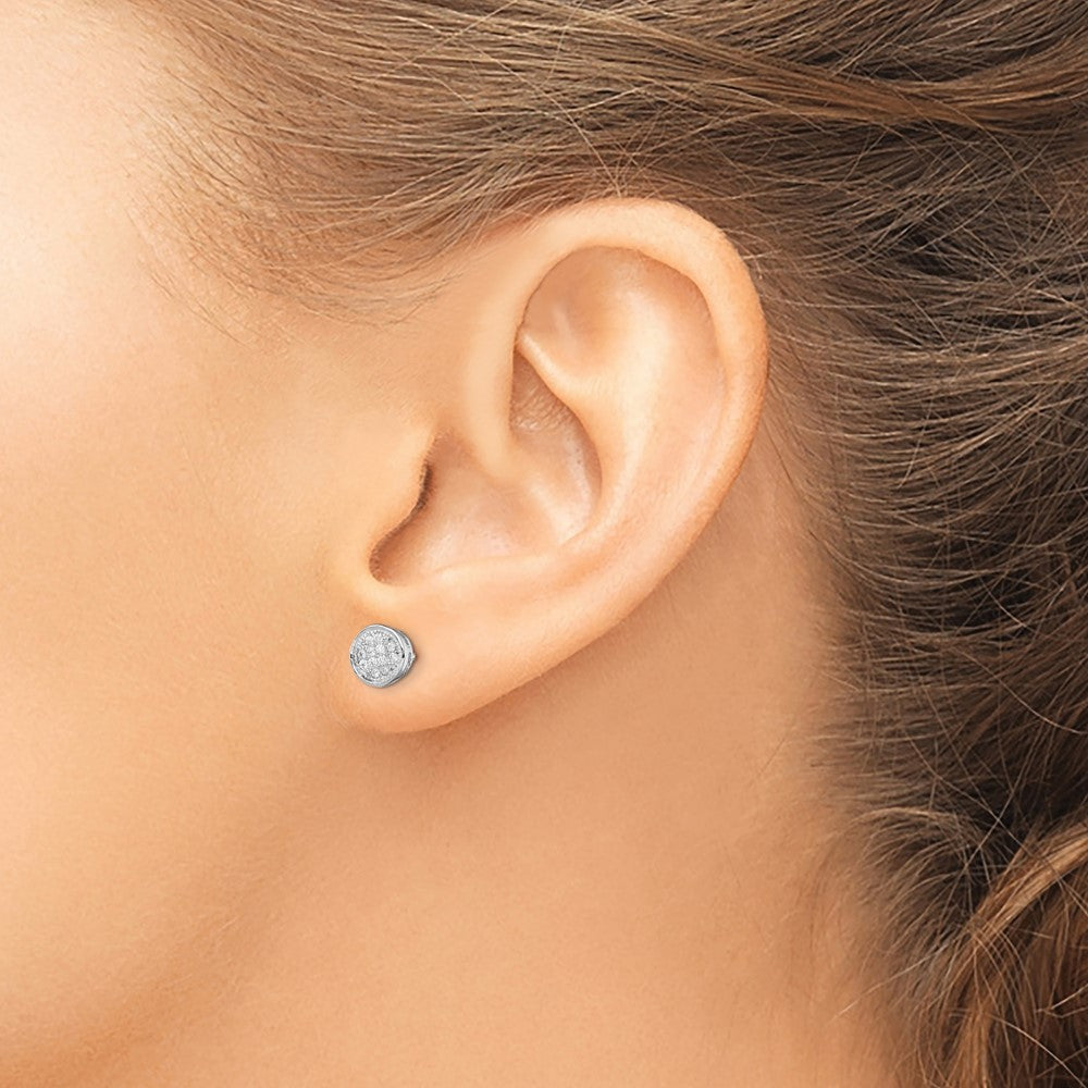 Sterling Silver Rhodium-Plated Polished Cz 7mm Circle Post Earrings