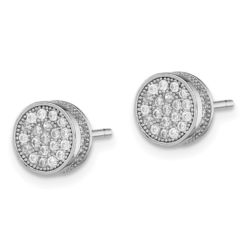 Sterling Silver Rhodium-Plated Polished Pav Cz 8mm Circle Post Earrings