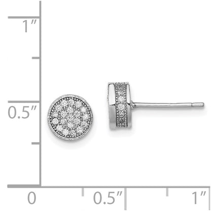 Sterling Silver Rhodium-Plated Polished Pav Cz 8mm Circle Post Earrings