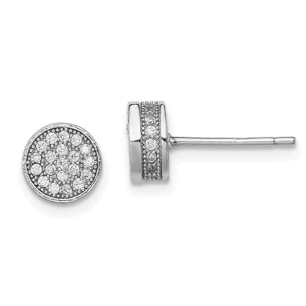 Sterling Silver Rhodium-Plated Polished Pav Cz 8mm Circle Post Earrings