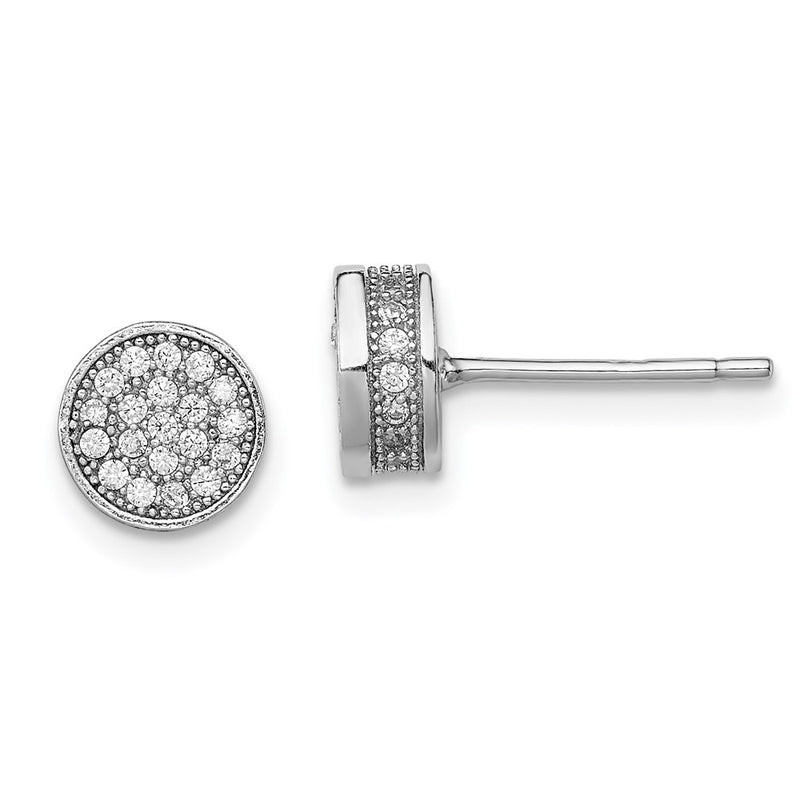 Sterling Silver Rhodium-Plated Polished Pav Cz 8mm Circle Post Earrings