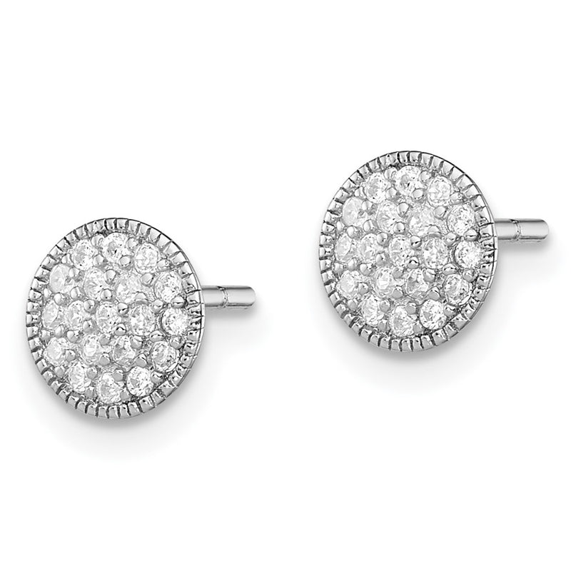 Sterling Silver Rhodium-Plated Polished Pav Cz 7mm Circle Post Earrings
