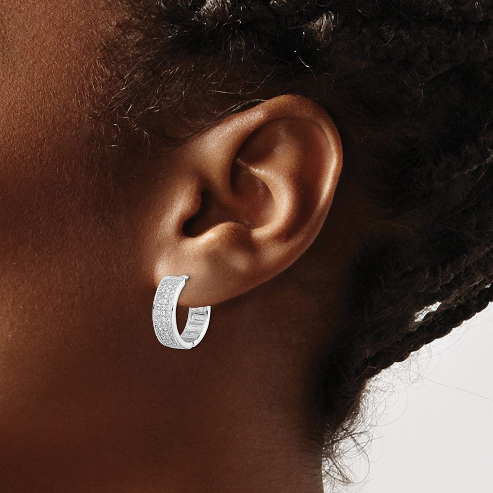 Sterling Silver Rhodium-Plated Polished Pav Cz 7mm Circle Post Earrings