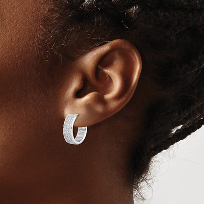 Sterling Silver Rhodium-Plated Polished Pav Cz 7mm Circle Post Earrings