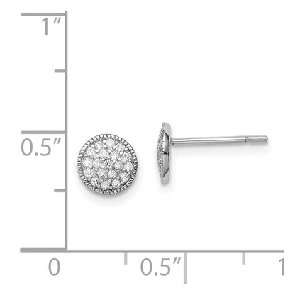 Sterling Silver Rhodium-Plated Polished Pav Cz 7mm Circle Post Earrings