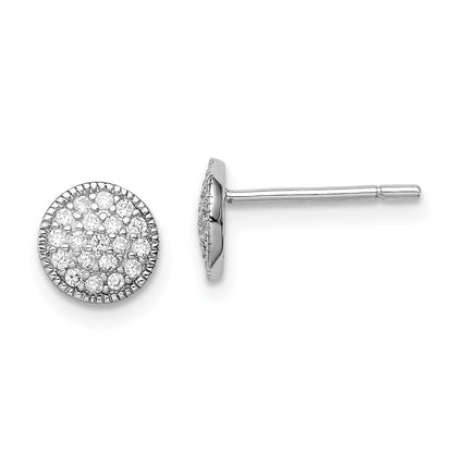 Sterling Silver Rhodium-Plated Polished Pav Cz 7mm Circle Post Earrings