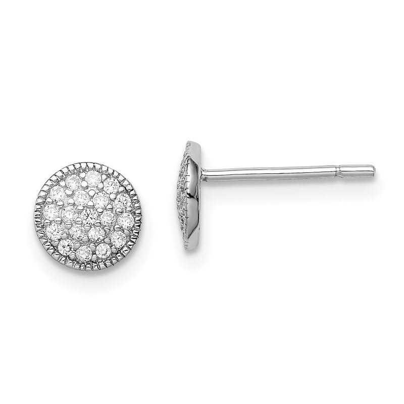 Sterling Silver Rhodium-Plated Polished Pav Cz 7mm Circle Post Earrings