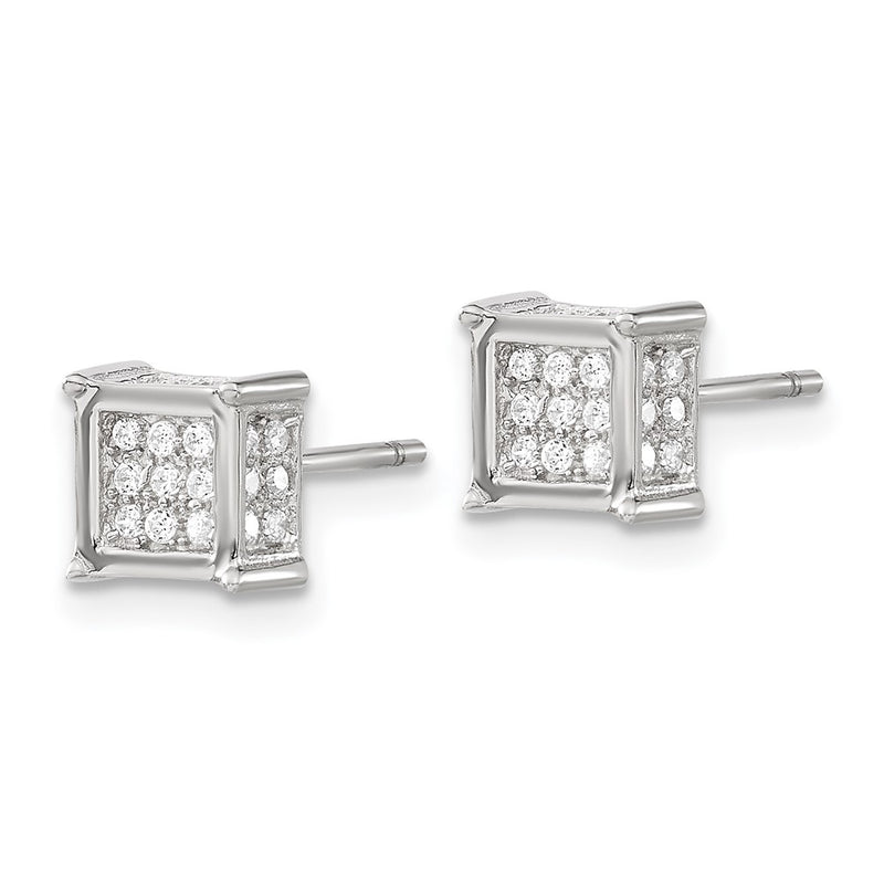 Sterling Silver Rhodium-Plated Polished Cz Square Post Earrings