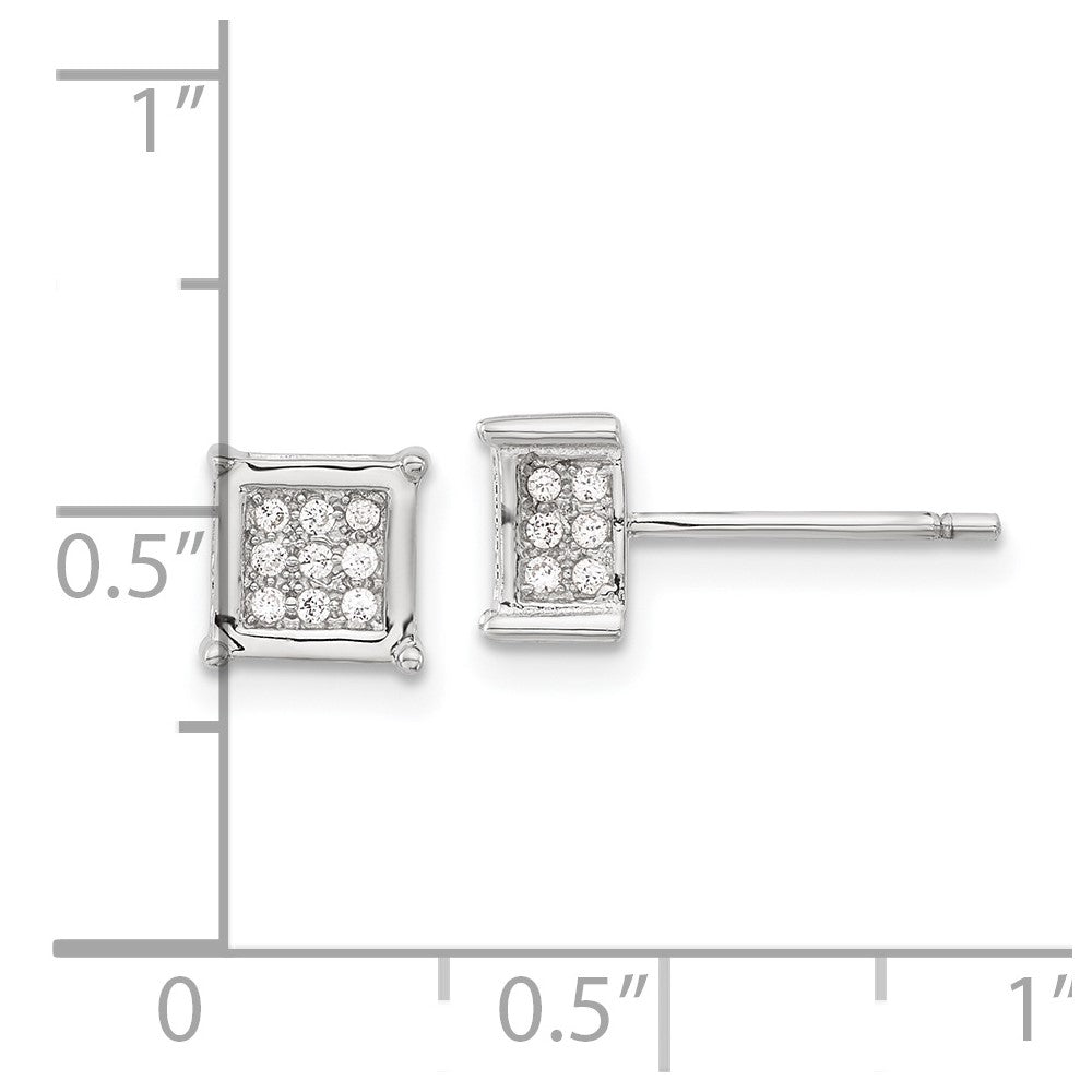 Sterling Silver Rhodium-Plated Polished Cz Square Post Earrings