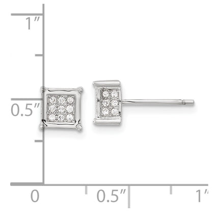 Sterling Silver Rhodium-Plated Polished Cz Square Post Earrings