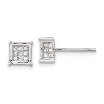 Sterling Silver Rhodium-Plated Polished Cz Square Post Earrings