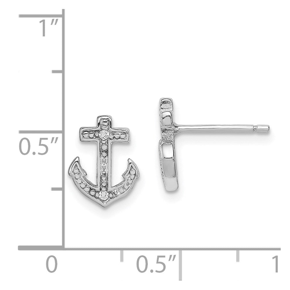 Sterling Silver Rhodium-Plated Polished Cz Anchor Post Earrings