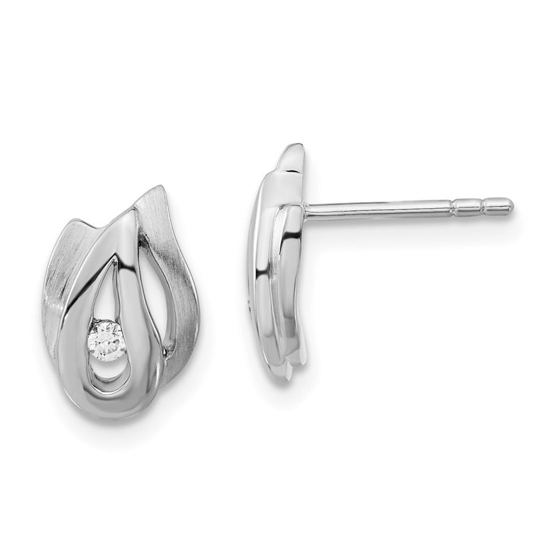Sterling Silver Polished And Brushed Cz Post Earrings
