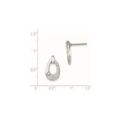 Sterling Silver Polished Cz Satin Teardrop Post Earrings