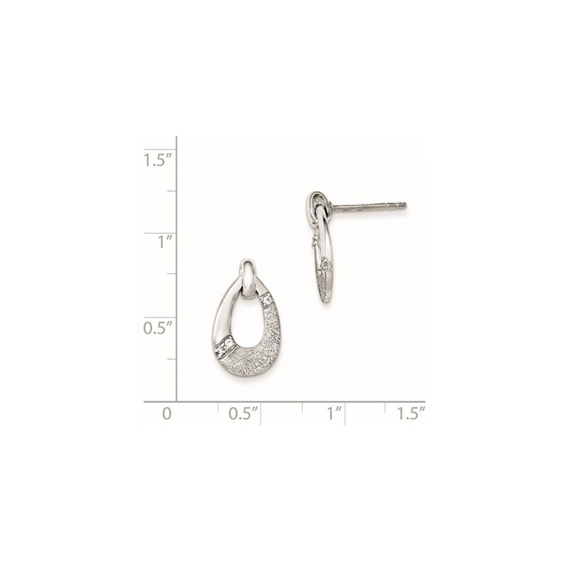 Sterling Silver Polished Cz Satin Teardrop Post Earrings