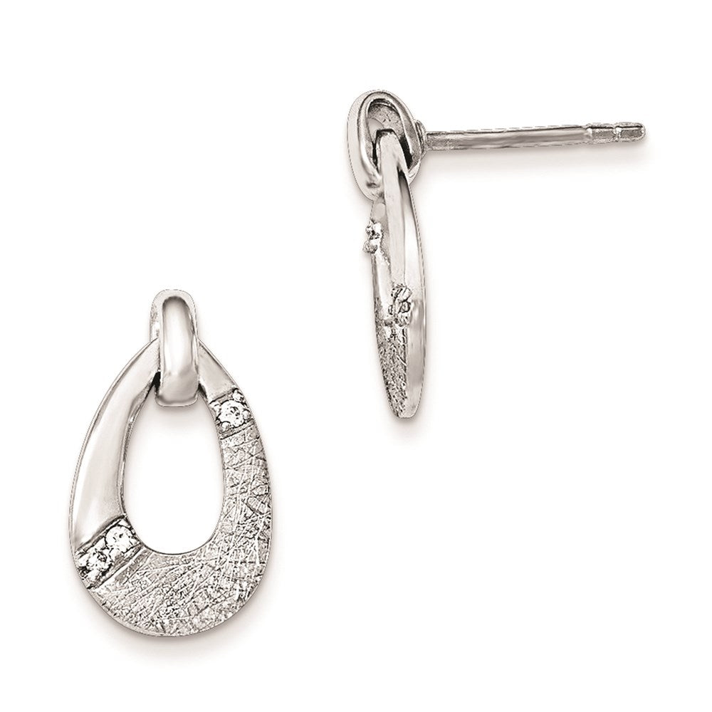 Sterling Silver Polished Cz Satin Teardrop Post Earrings
