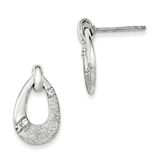 Sterling Silver Polished Cz Satin Teardrop Post Earrings