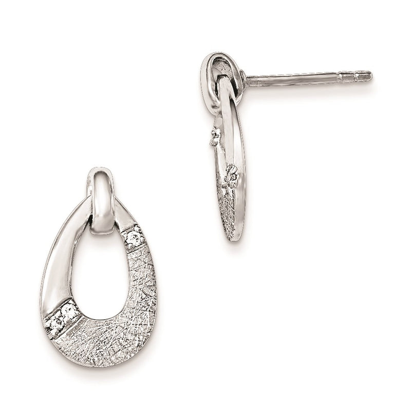 Sterling Silver Polished Cz Satin Teardrop Post Earrings