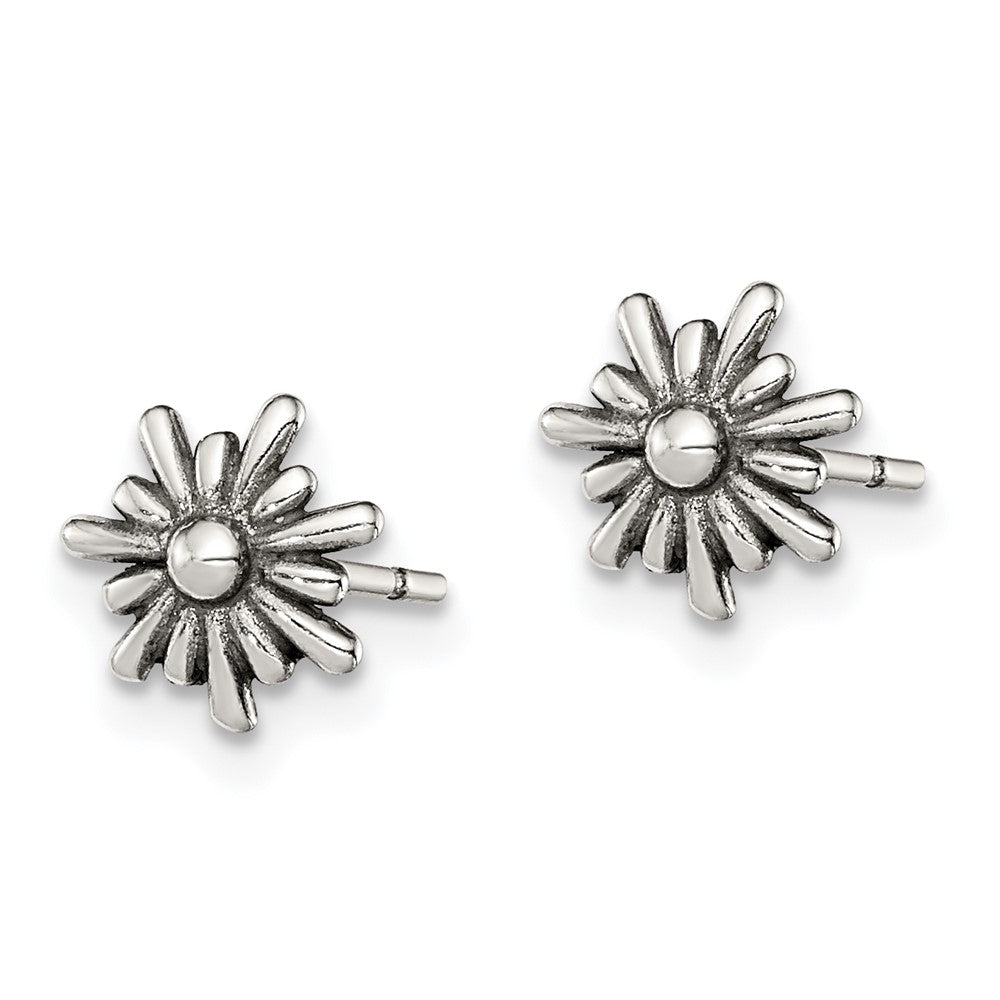 Sterling Silver Polished And Antiqued Flower Post Earrings