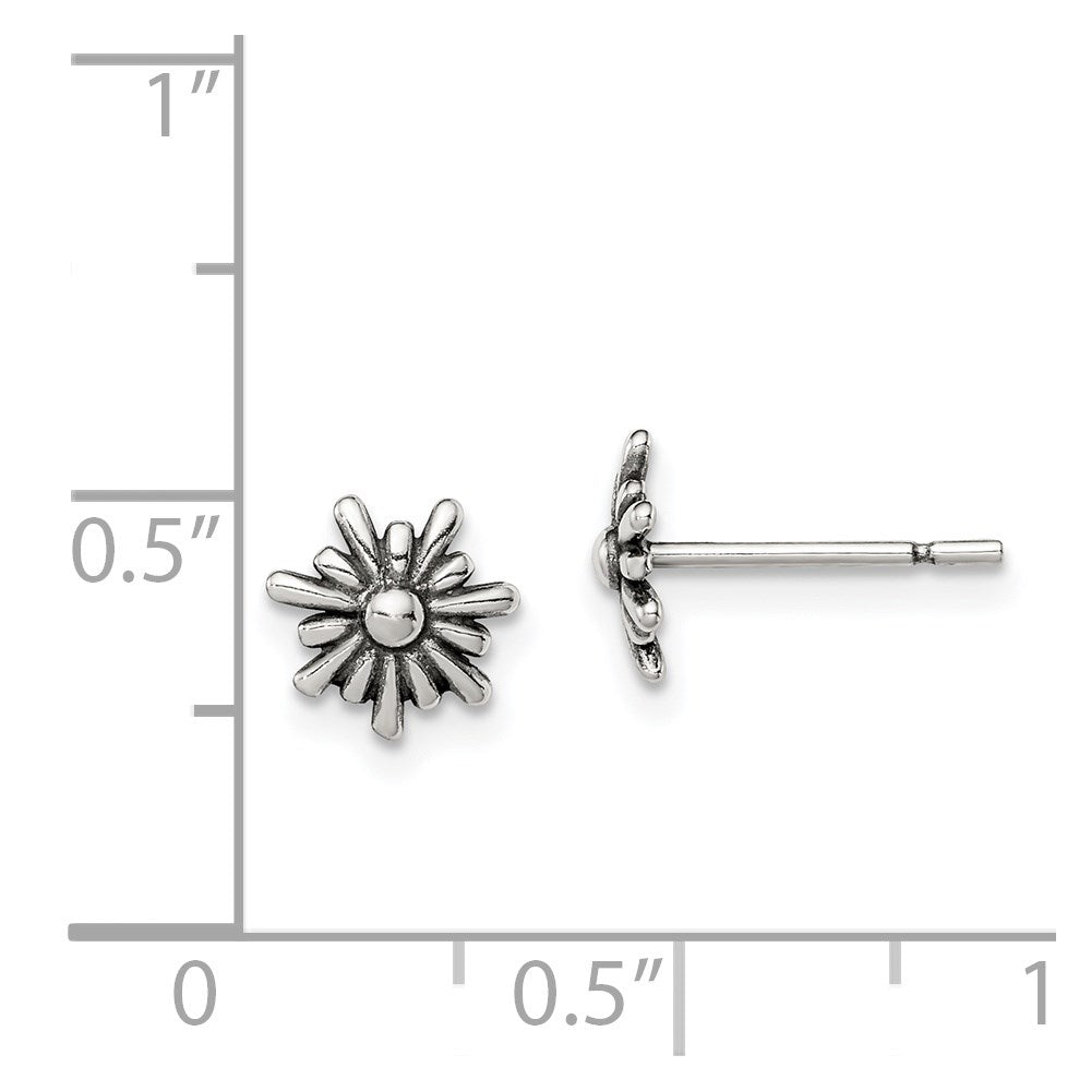 Sterling Silver Polished And Antiqued Flower Post Earrings