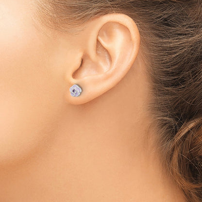 Sterling Silver Polished Purple Cz Enamel Flower Post Earrings