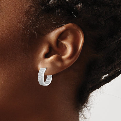Sterling Silver Polished Rhodium-Plated 3-Row Hinged Hoop Earrings