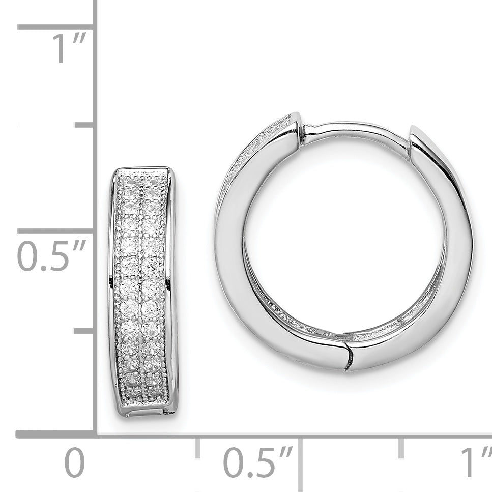 Sterling Silver Rhodium-Plated 2-Row Pav Hinged Hoop Earrings