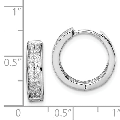 Sterling Silver Rhodium-Plated 2-Row Pav Hinged Hoop Earrings