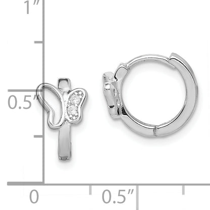 Sterling Silver Rhodium-Plated Polished Cz Butterfly Hoop Earrings