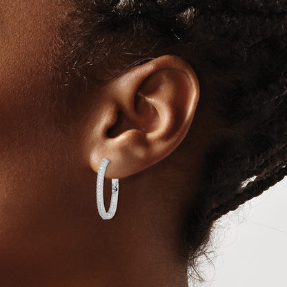 Sterling Silver Rhodium-Plated Cz In/Out Hinged Post Hoop Earrings